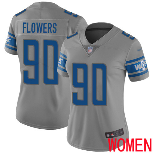 Detroit Lions Limited Gray Women Trey Flowers Jersey NFL Football #90 Inverted Legend->youth nfl jersey->Youth Jersey
